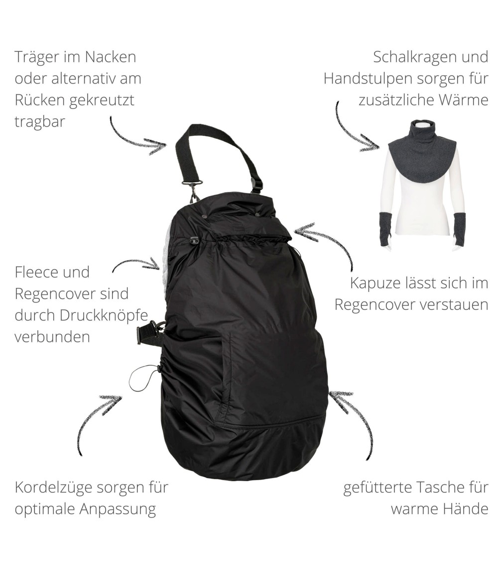 Tragecover Fleece-Cover 3-in-1 mit Regenschutz, Schalkragen & Stulpen