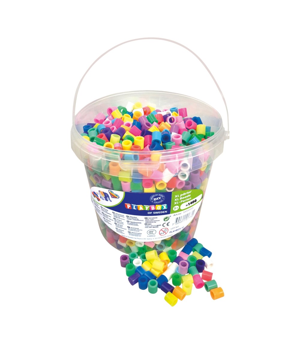 XL Bügelperlen-Set im Eimer 1400 Stück neon & pastell