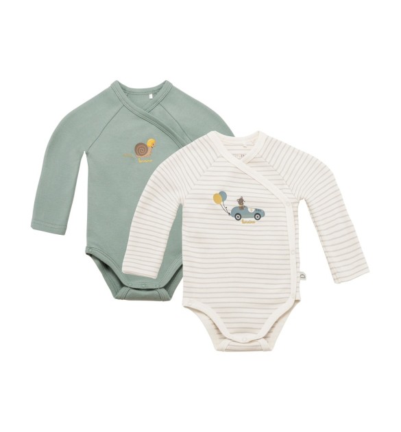 2er-Pack Wickelbodys langarm Ringel Bär