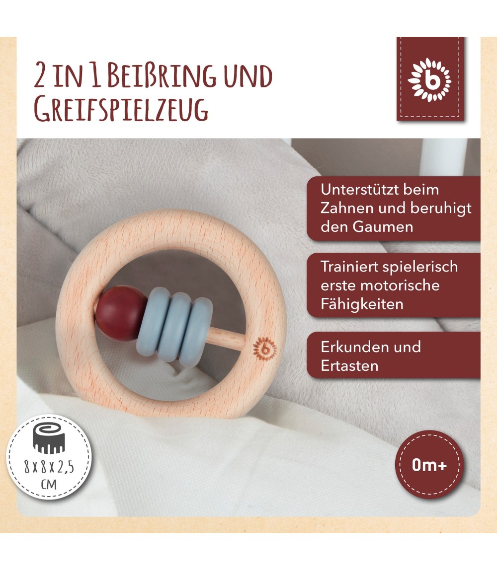 Holz Beißring mit Silikonball Rund - ab Geburt