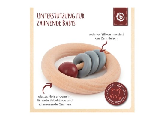 Holz Beißring mit Silikonball Rund - ab Geburt