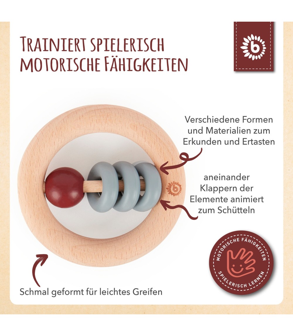 Holz Beißring mit Silikonball Rund - ab Geburt