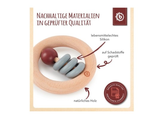 Holz Beißring mit Silikonball Rund - ab Geburt