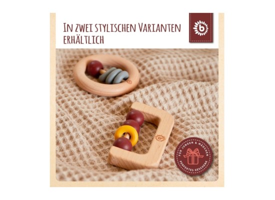 Holz Beißring mit Silikonball Rund - ab Geburt
