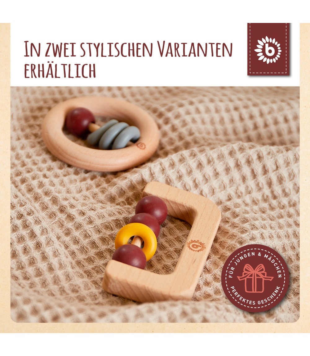 Holz Beißring mit Silikonball Rund - ab Geburt
