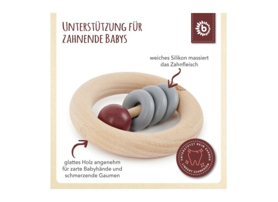 Holz Beißring mit Silikonball Rund - ab Geburt