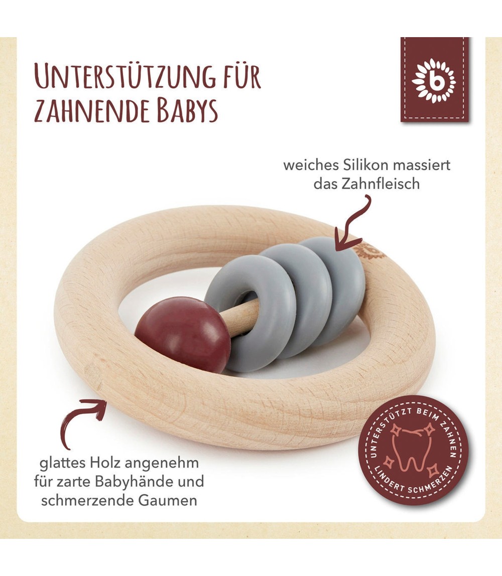Holz Beißring mit Silikonball Rund - ab Geburt