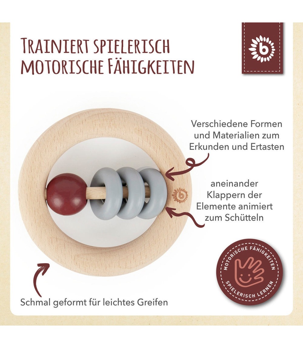 Holz Beißring mit Silikonball Rund - ab Geburt