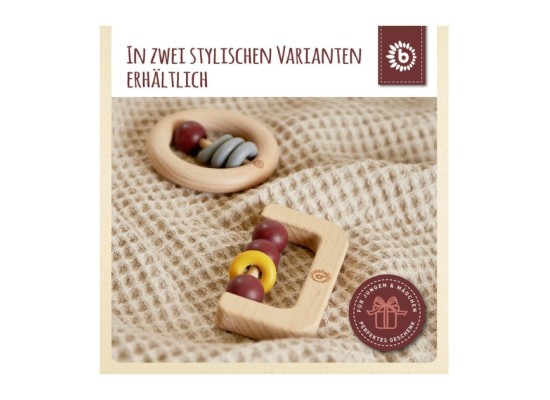 Holz Beißring mit Silikonball Rund - ab Geburt