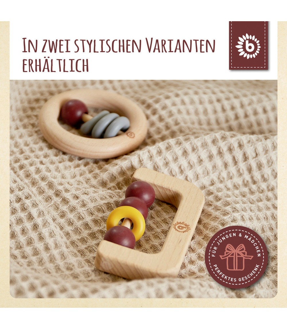 Holz Beißring mit Silikonball Rund - ab Geburt